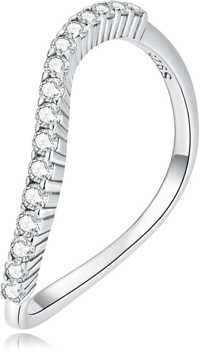 bisaer 925 纯银戒指波浪戒指女士灵活独特设计戒指方晶锆石戒指魅力